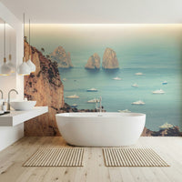 Mediterranean wall mural, legendary Faraglioni Cliffs sea stacks.