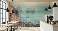 Italian coast photograph, dramatic Faraglioni Cliffs yacht display wall mural.