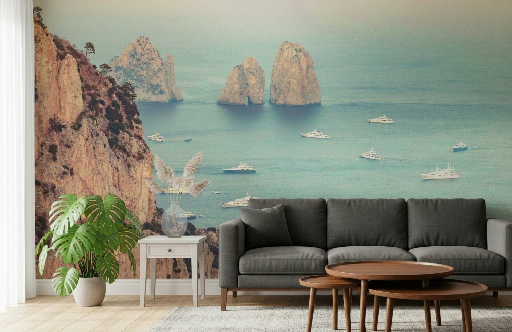 South Italian wallpaper scene, picturesque Faraglioni Cliffs setting.