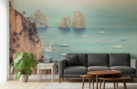 South Italian wallpaper scene, picturesque Faraglioni Cliffs setting.
