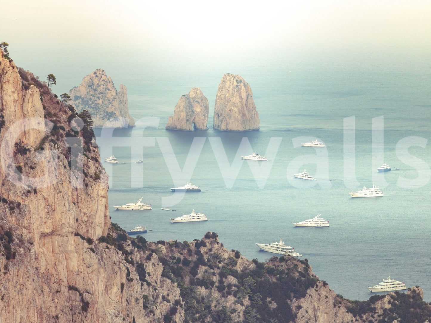 Dream destination wall mural, exclusive Faraglioni Cliffs perspective.