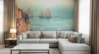 Luxury yachts sailing near the towering Faraglioni wall mural Cliffs formation.