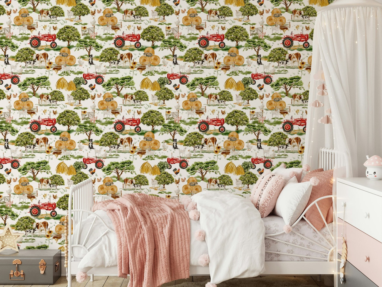Golden hay bales Farm Animals peel and stick wallpaper.