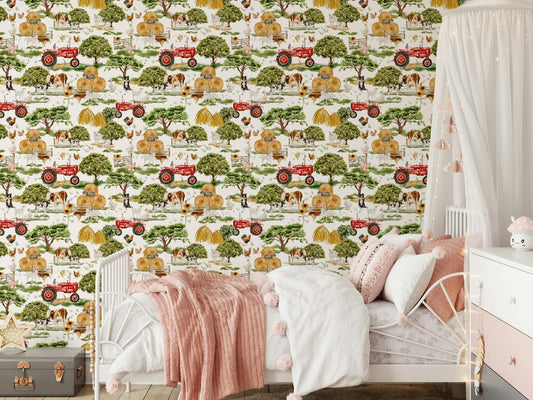 Golden hay bales Farm Animals peel and stick wallpaper.