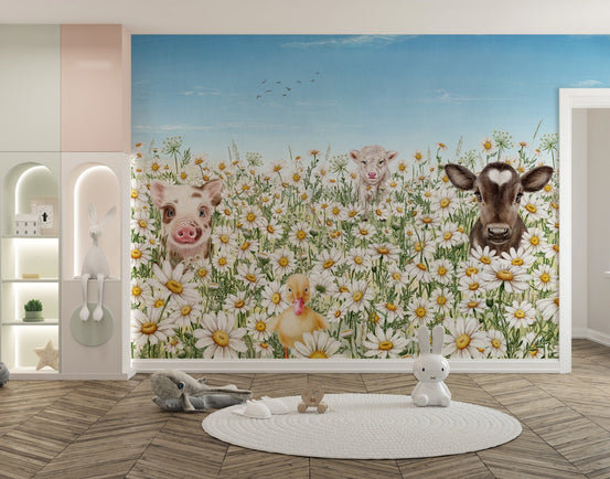 Farm animals wallpaper mural for kids KB57