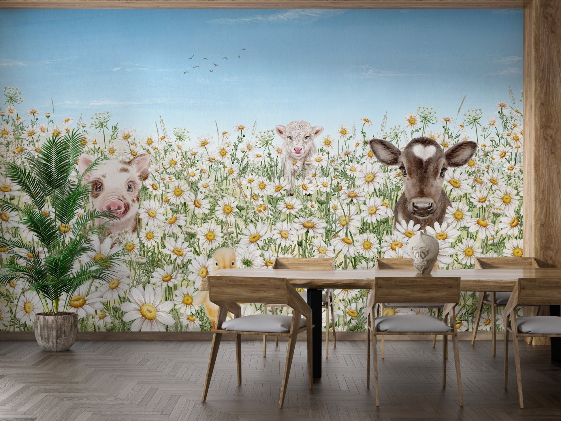 Fun farm animals mural for kids' rooms
