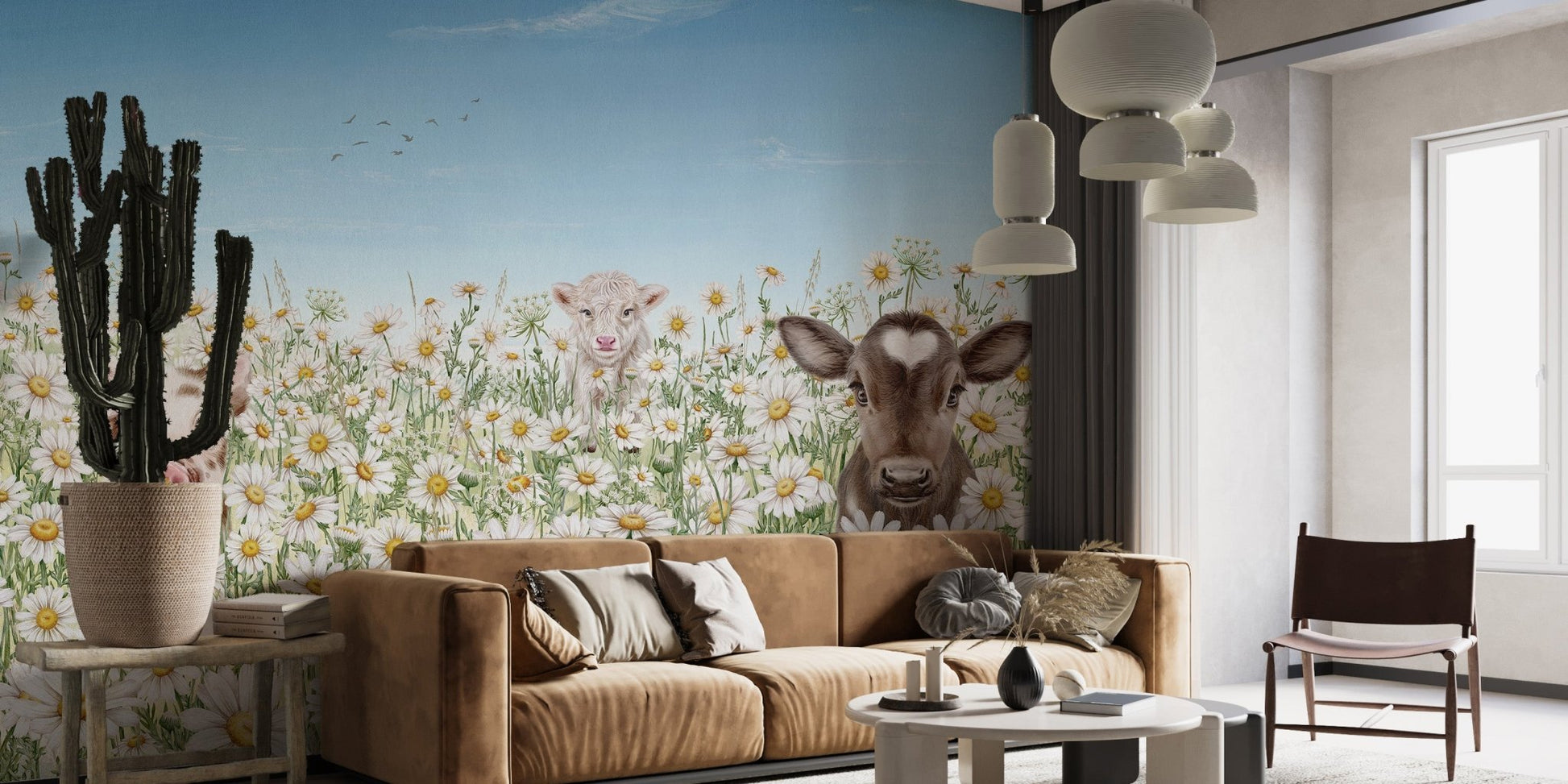 Playful farm animals scene wall mural
