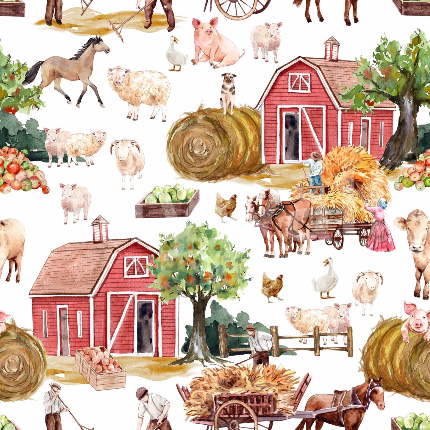 Farm Life Watercolor golden haybales wallpaper for walls.