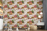 Farm Life Watercolor sheep and pig wallpaper for walls.