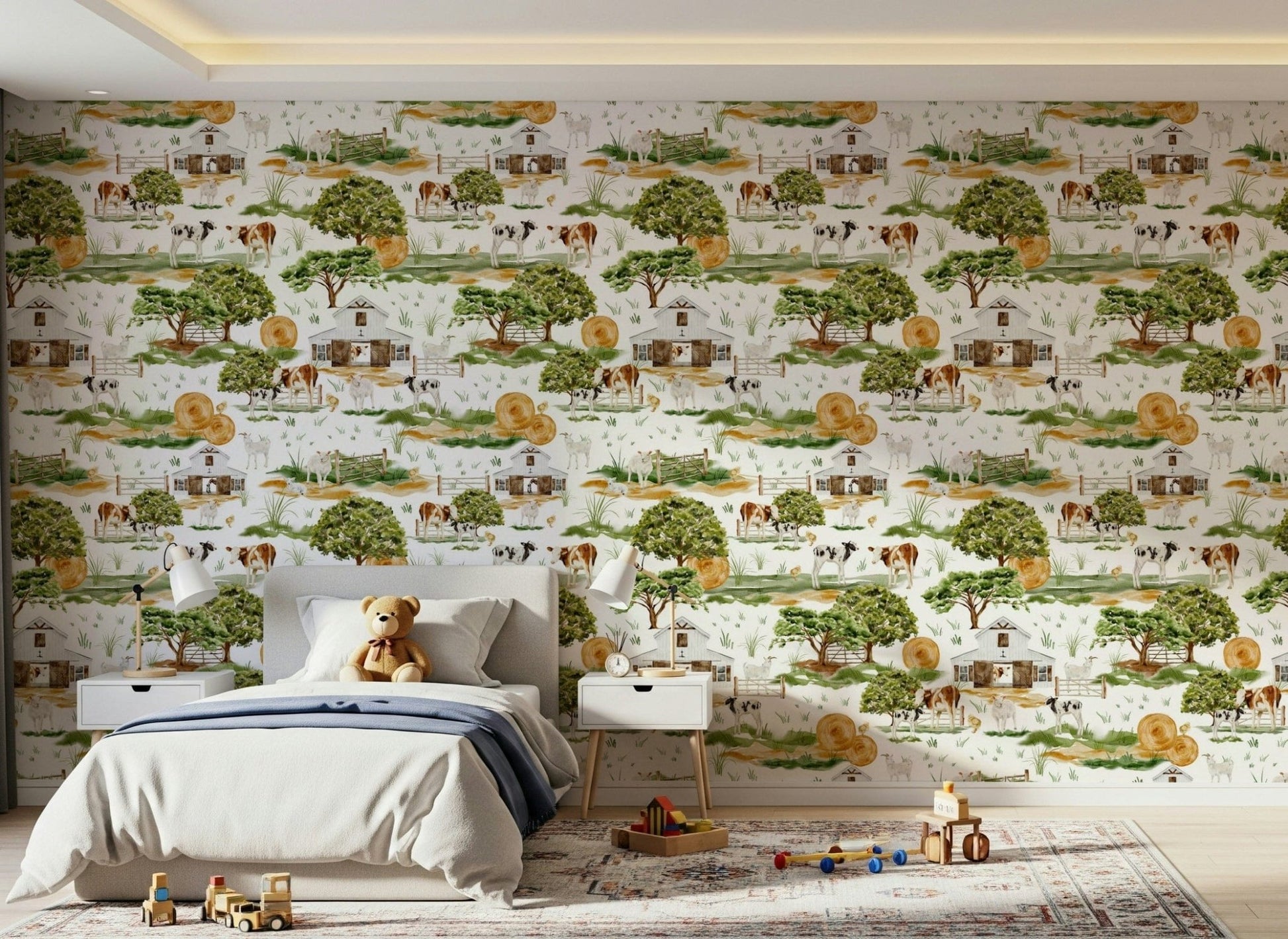 Farmhouse Charm beautiful wallcovering, light, airy, country style.