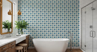 Coastal blue patterned wallpaper for dining area wall decor