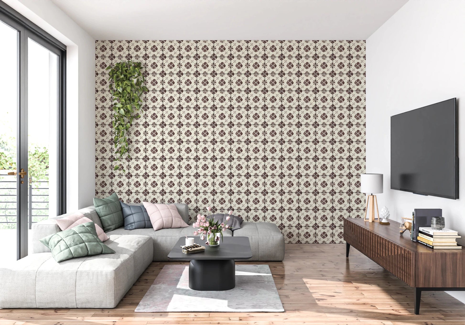 Choco brown patterned wallpaper for bedroom accent walls