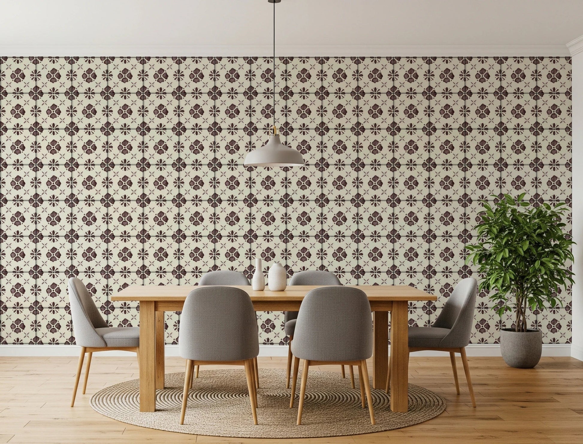 Choco brown floral wallpaper for kitchen backsplash decor