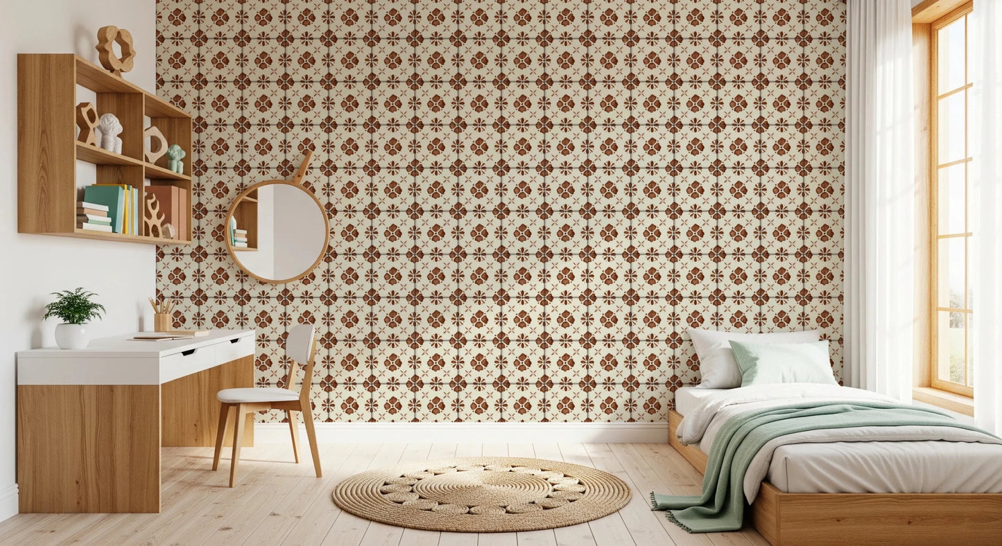 Farmhouse Classic Backsplash Clay Wallpaper with rustic patterns, GD8387