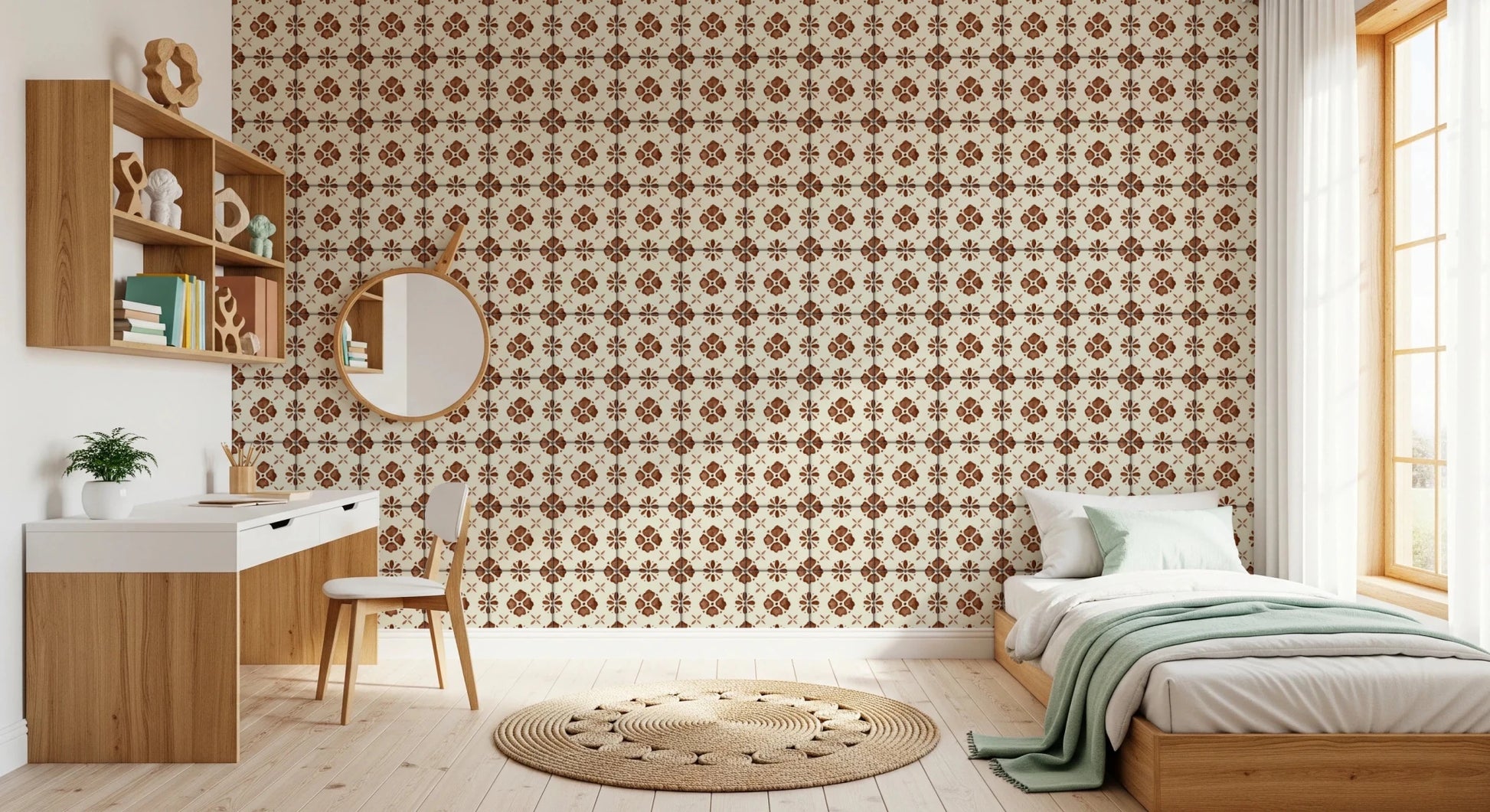 Farmhouse Classic Backsplash Clay Wallpaper with rustic patterns, GD8387
