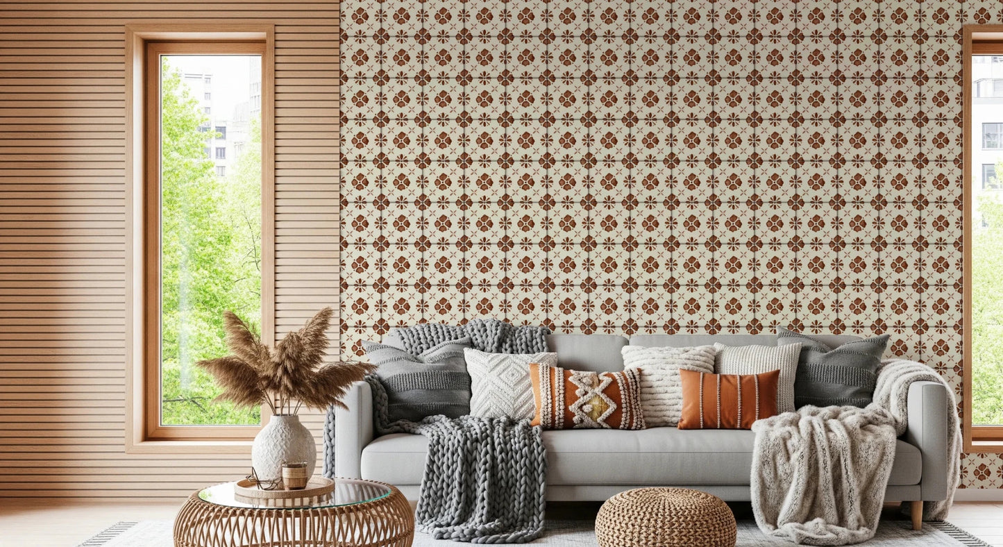 Traditional clay-toned tile design wall mural for home styling, GD8387