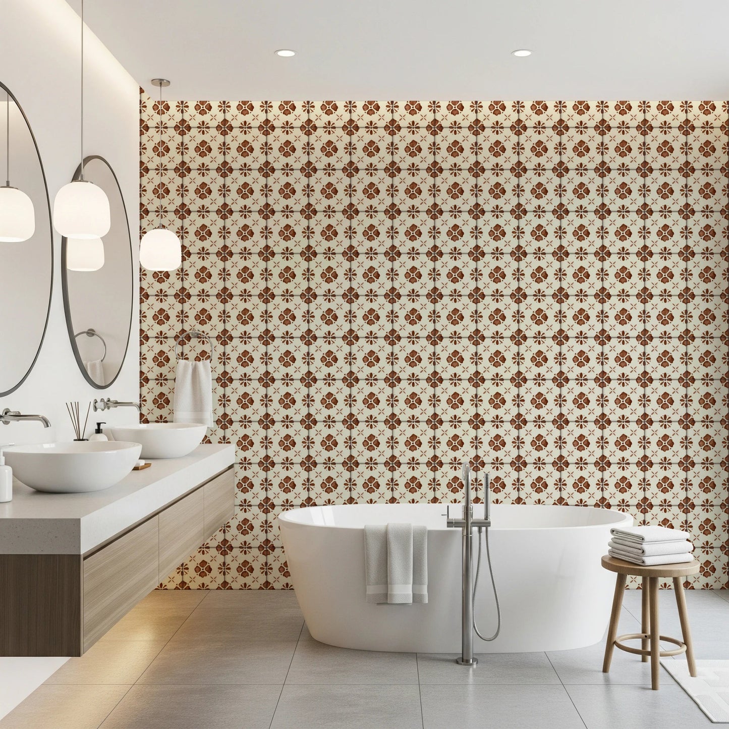 Clay-colored floral backsplash wallpaper for apartment styling, GD8387