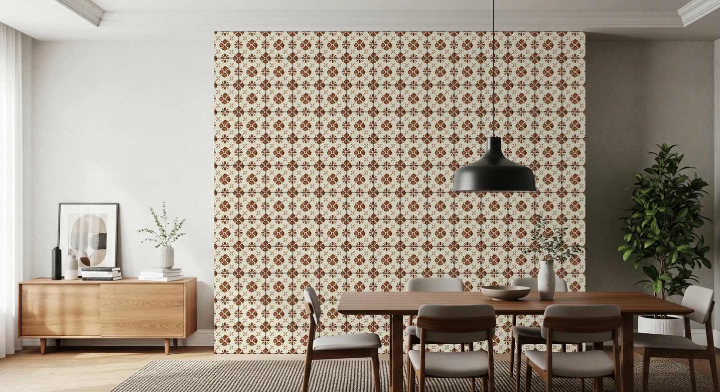Terracotta floral tile wallpaper for kitchen backsplash decor, GD8387