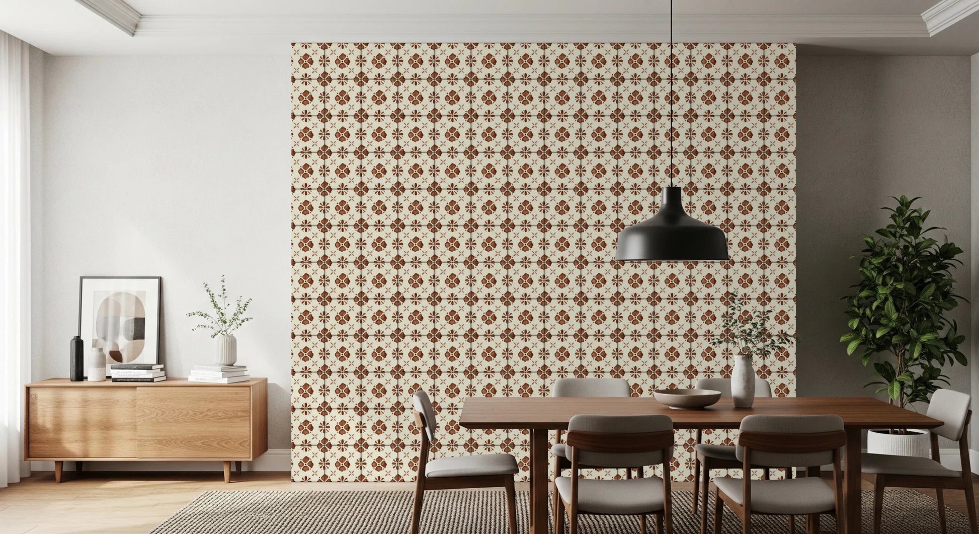 Terracotta floral tile wallpaper for kitchen backsplash decor, GD8387