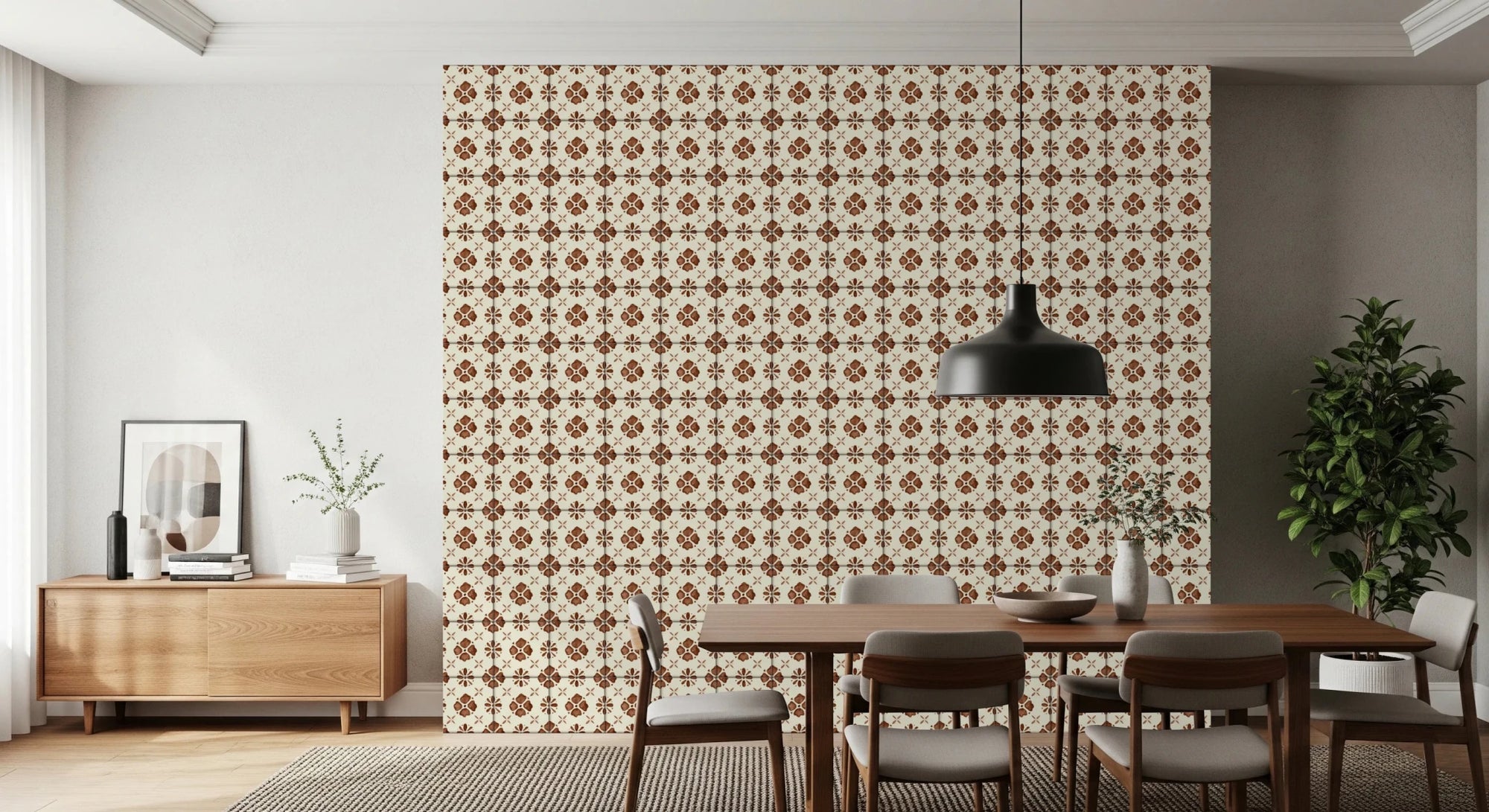 Terracotta floral tile wallpaper for kitchen backsplash decor, GD8387