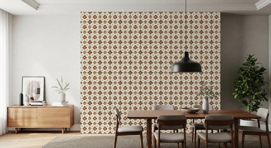 Terracotta floral tile wallpaper for kitchen backsplash decor