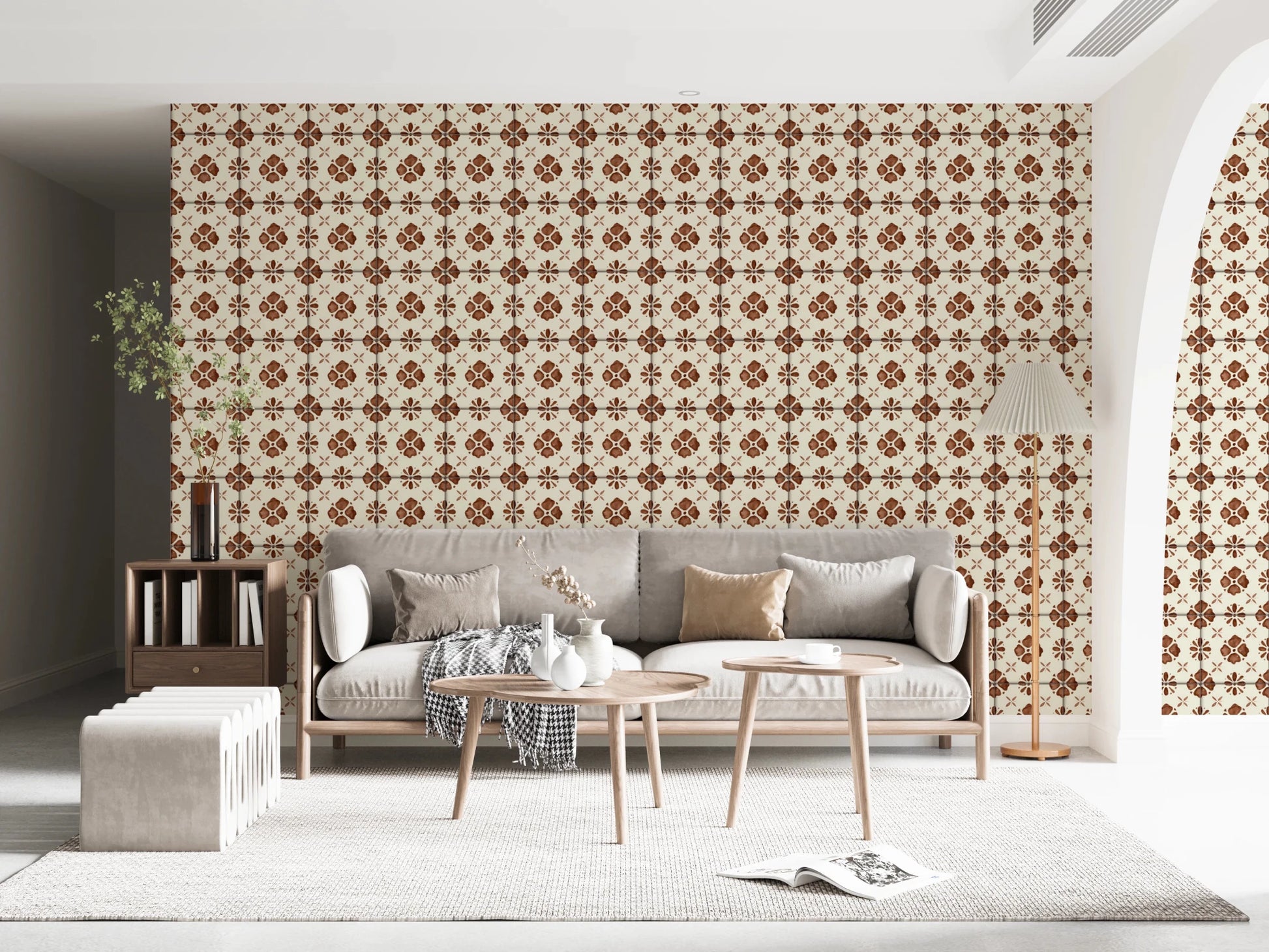 Earthy brown botanical wall mural for warm living spaces, GD8387