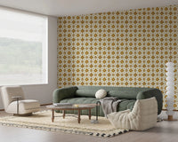 Golden floral tile wallpaper for kitchen backsplash decor