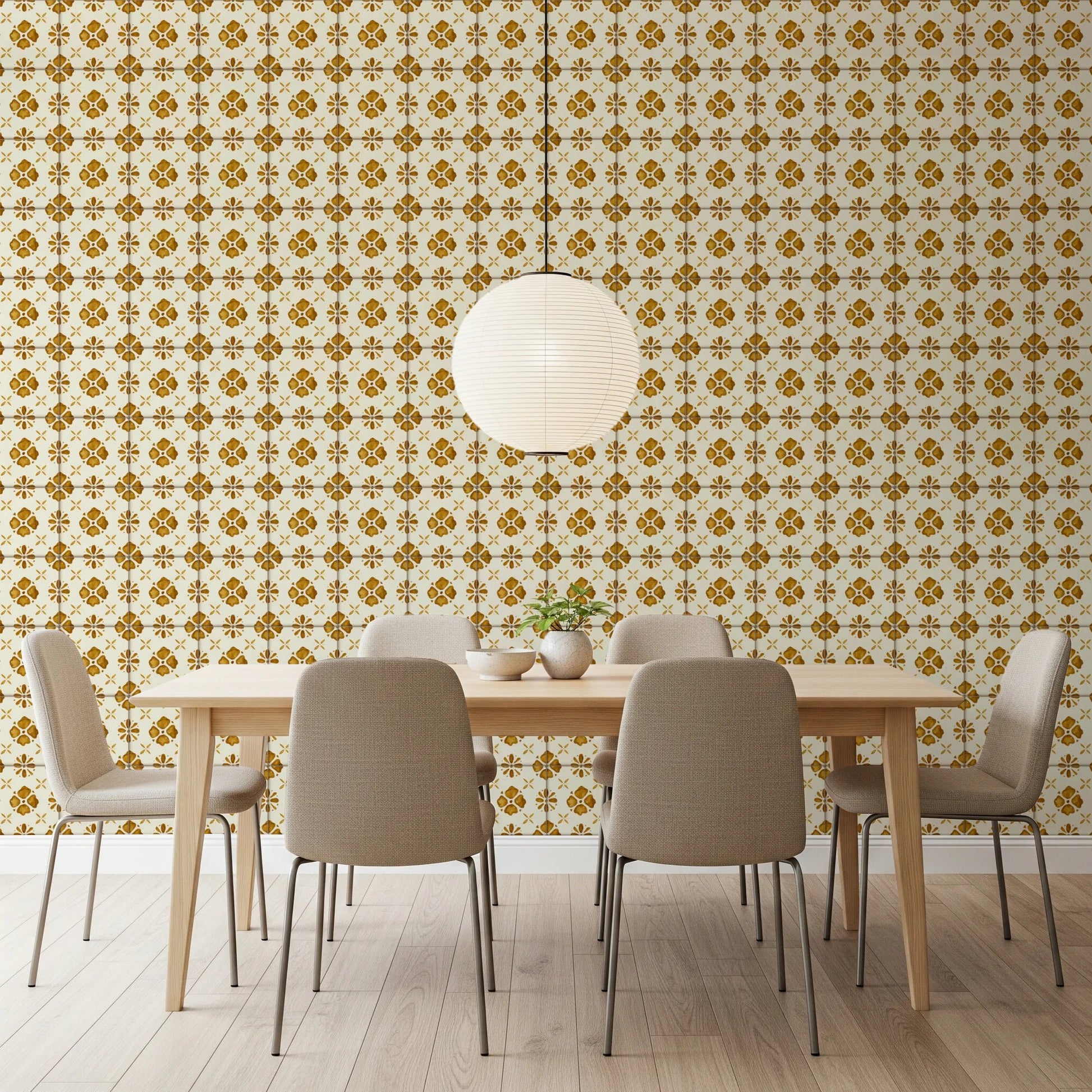 Symmetrical flower wallpaper for bedroom feature walls