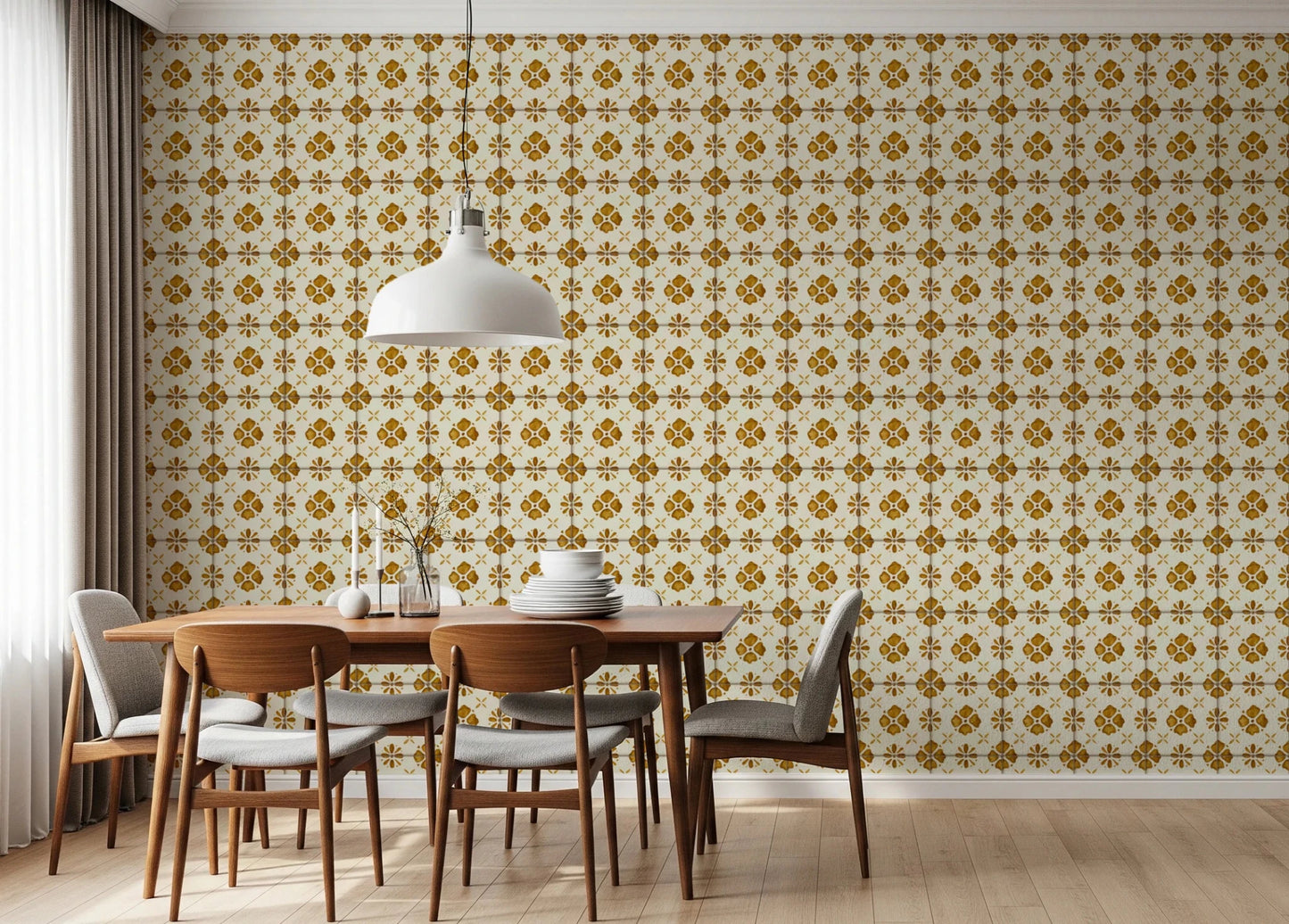 Farmhouse Classic Backsplash Gold Wallpaper with vintage pattern