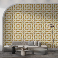 Warm ochre botanical wall mural for living room walls