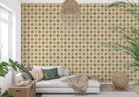 Rustic golden patterned wallpaper for dining area styling