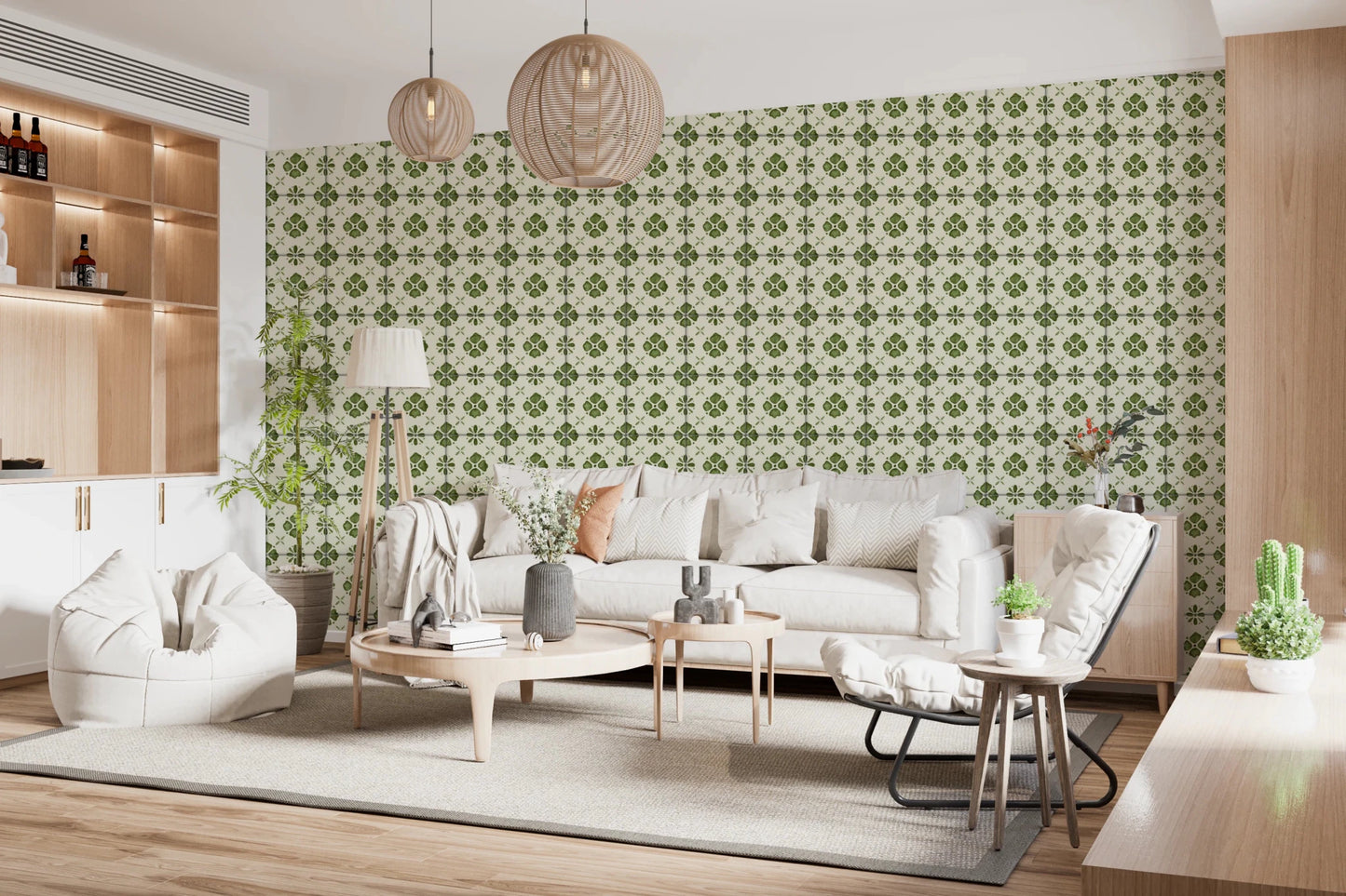 Farmhouse Classic Backsplash Olive Wallpaper with tile patterns