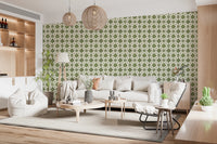 Farmhouse Classic Backsplash Olive Wallpaper with tile patterns