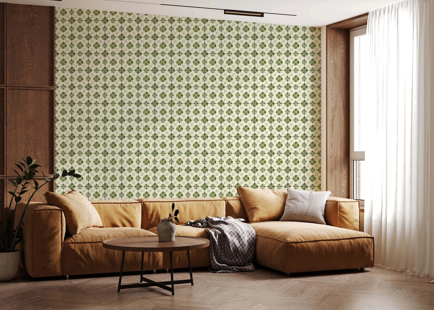 Symmetrical floral wallpaper for living room wall decor