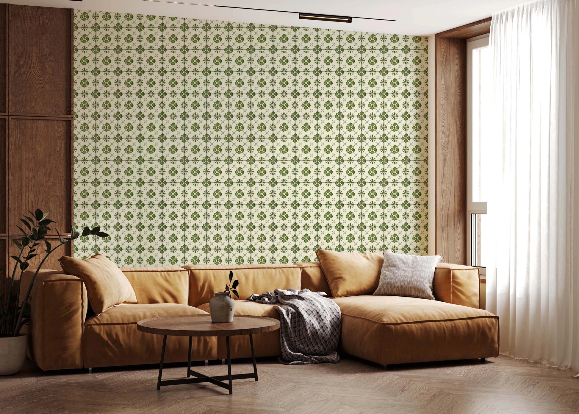 Symmetrical floral wallpaper for living room wall decor