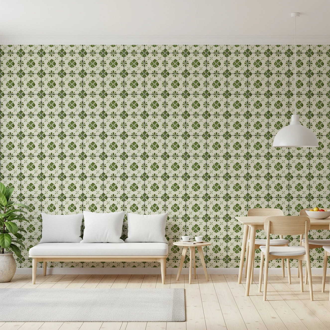 Olive green floral wallpaper for kitchen backsplash decor