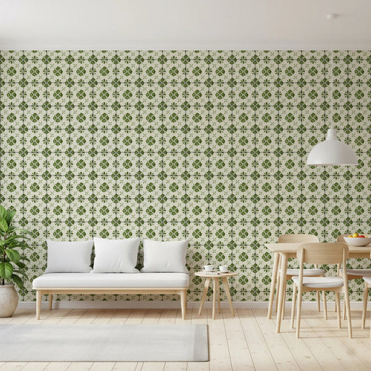 Olive green floral wallpaper for kitchen backsplash decor