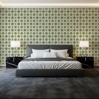 Olive green patterned wallpaper for bedroom accent walls