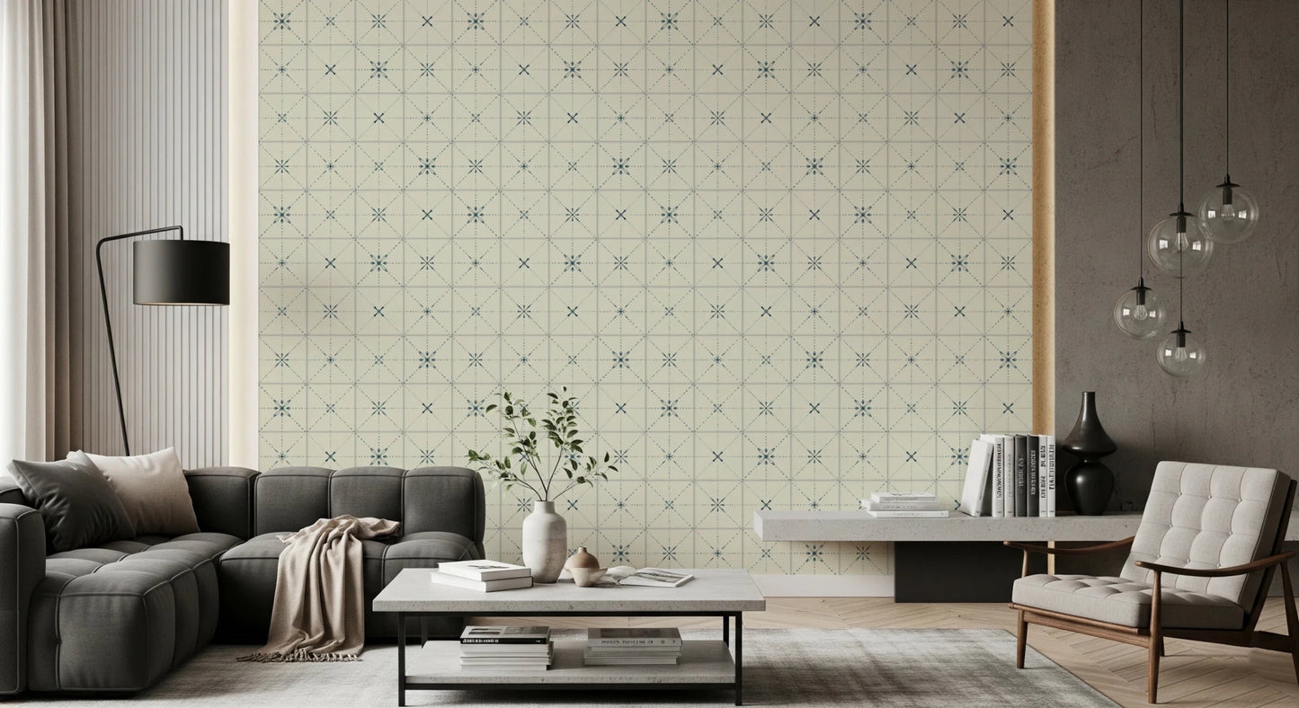 Mediterranean style blue star pattern wall covering.