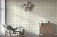 Vintage blue starburst backsplash tile mural design.