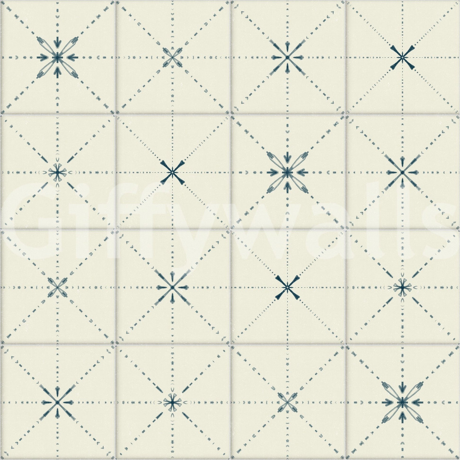 Navy blue geometric farmhouse pattern wall mural.