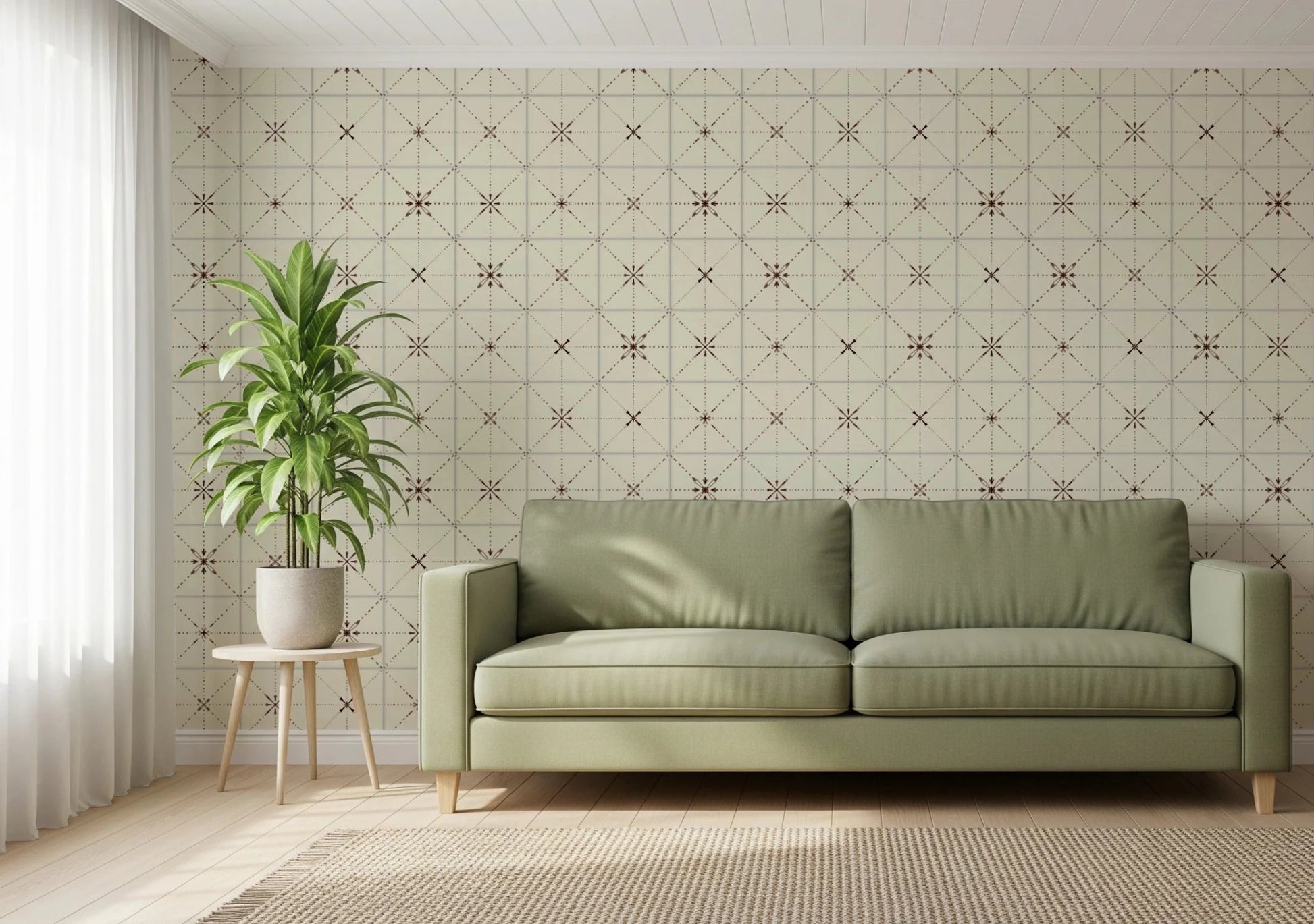 Farmhouse Delicate Backsplash Choco Wallpaper for a laundry room.