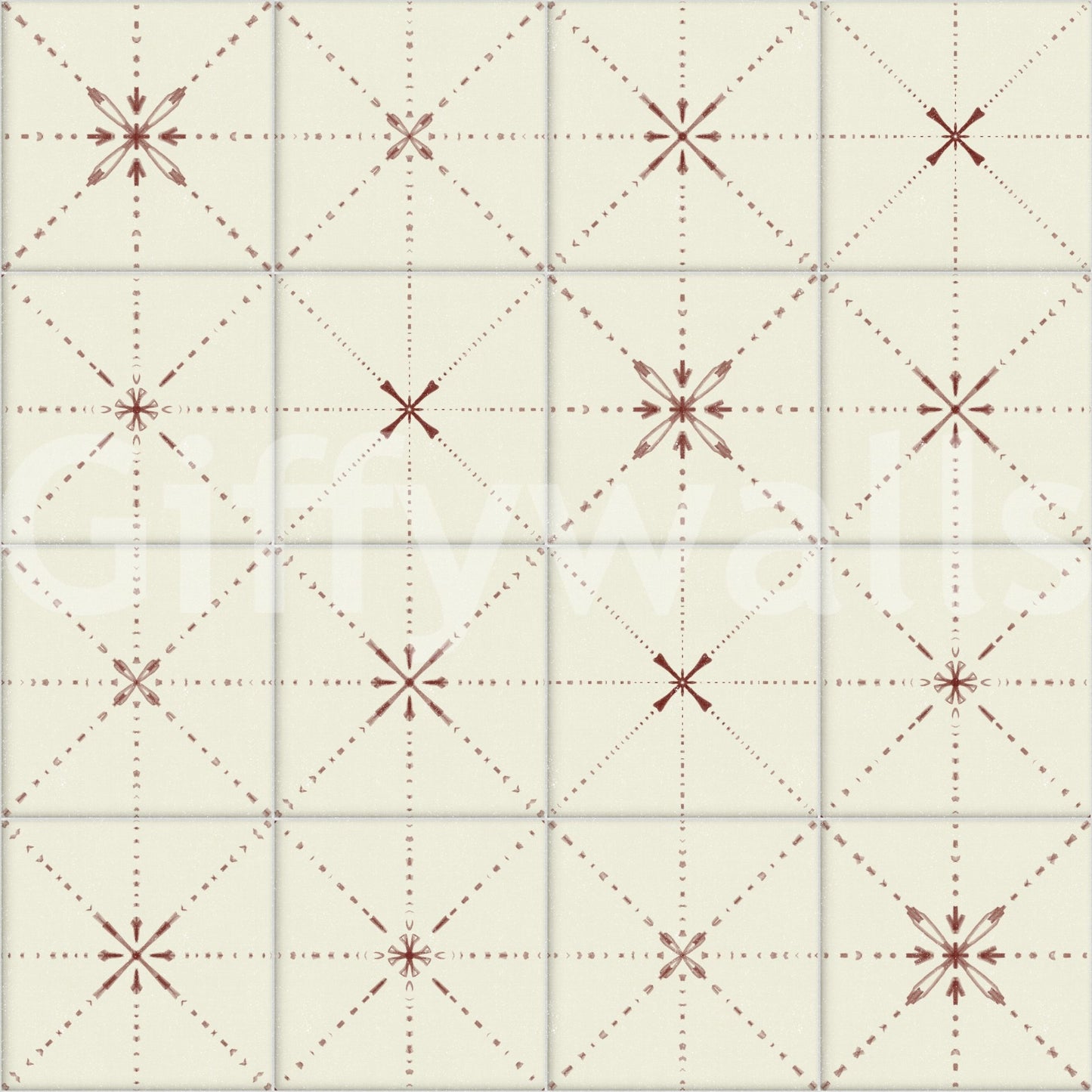 Warm clay tone backsplash mural with starburst detail.