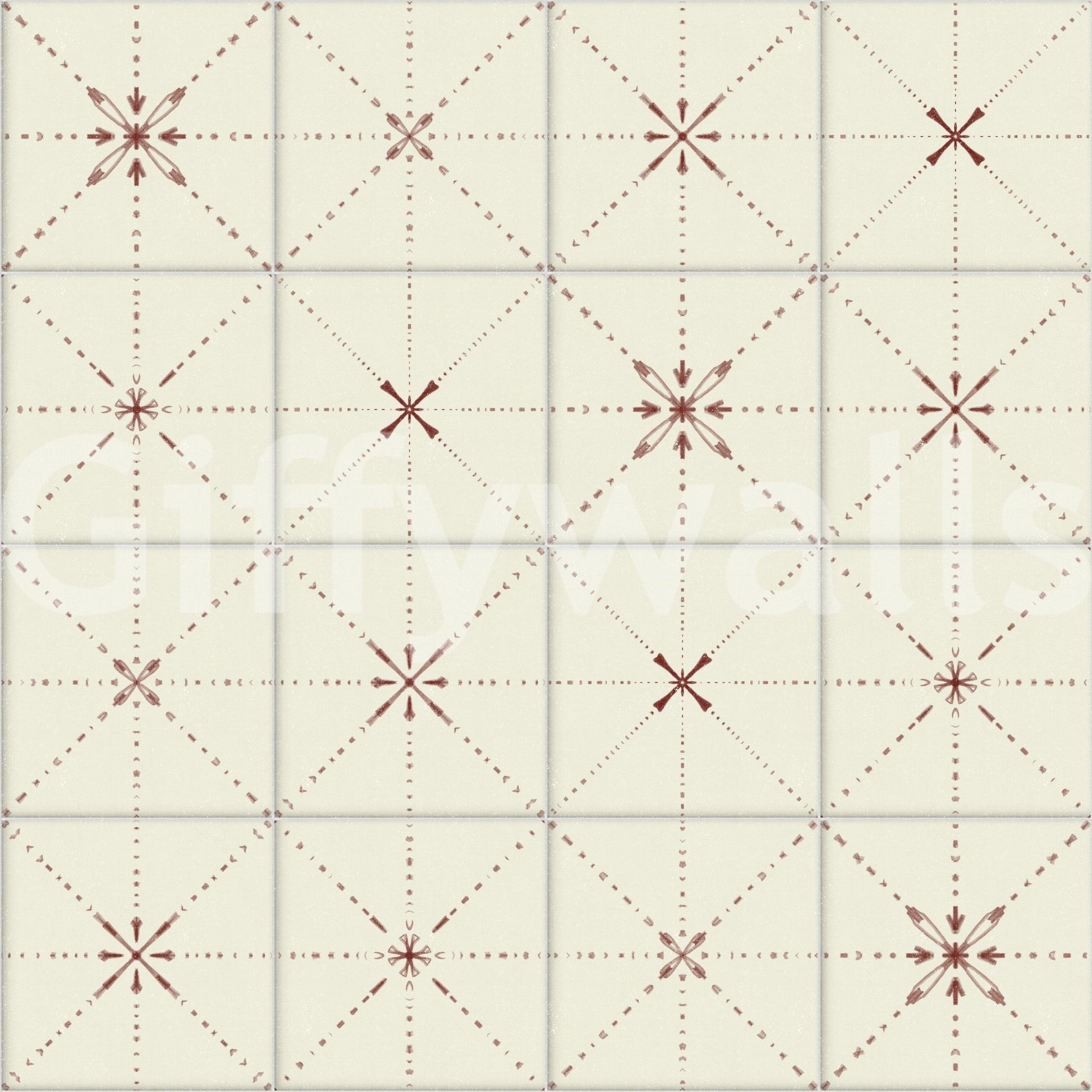 Warm clay tone backsplash mural with starburst detail.