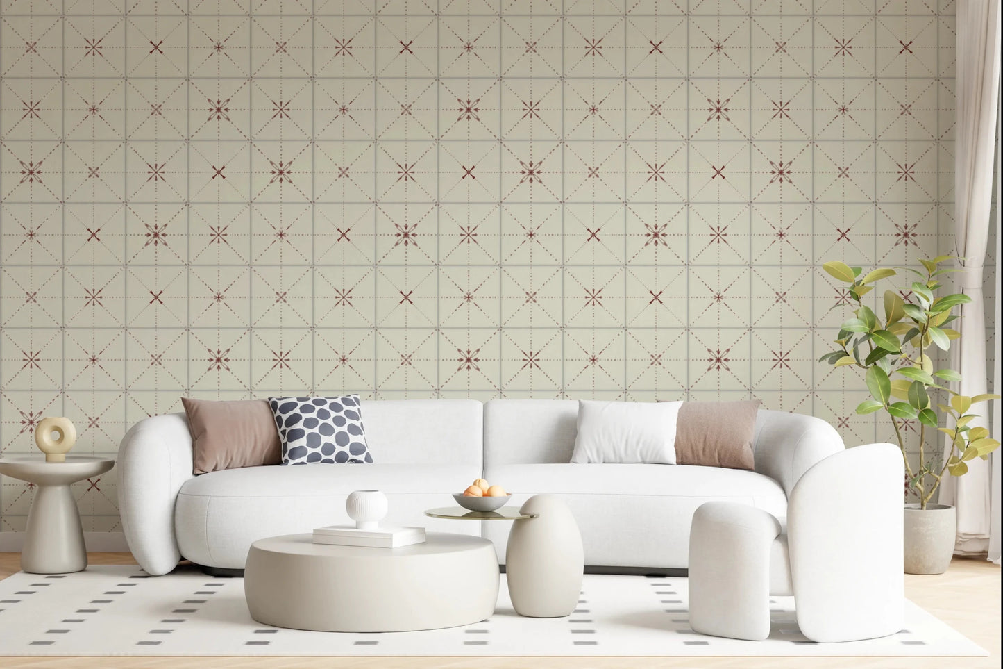 Warm clay starburst tile pattern removable wallpaper.