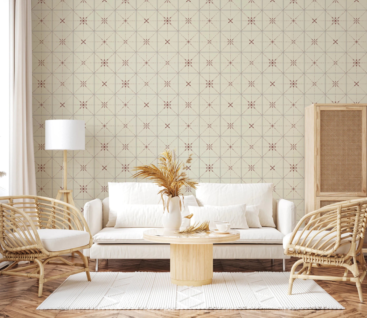 Clay colored geometric star pattern peel and stick.