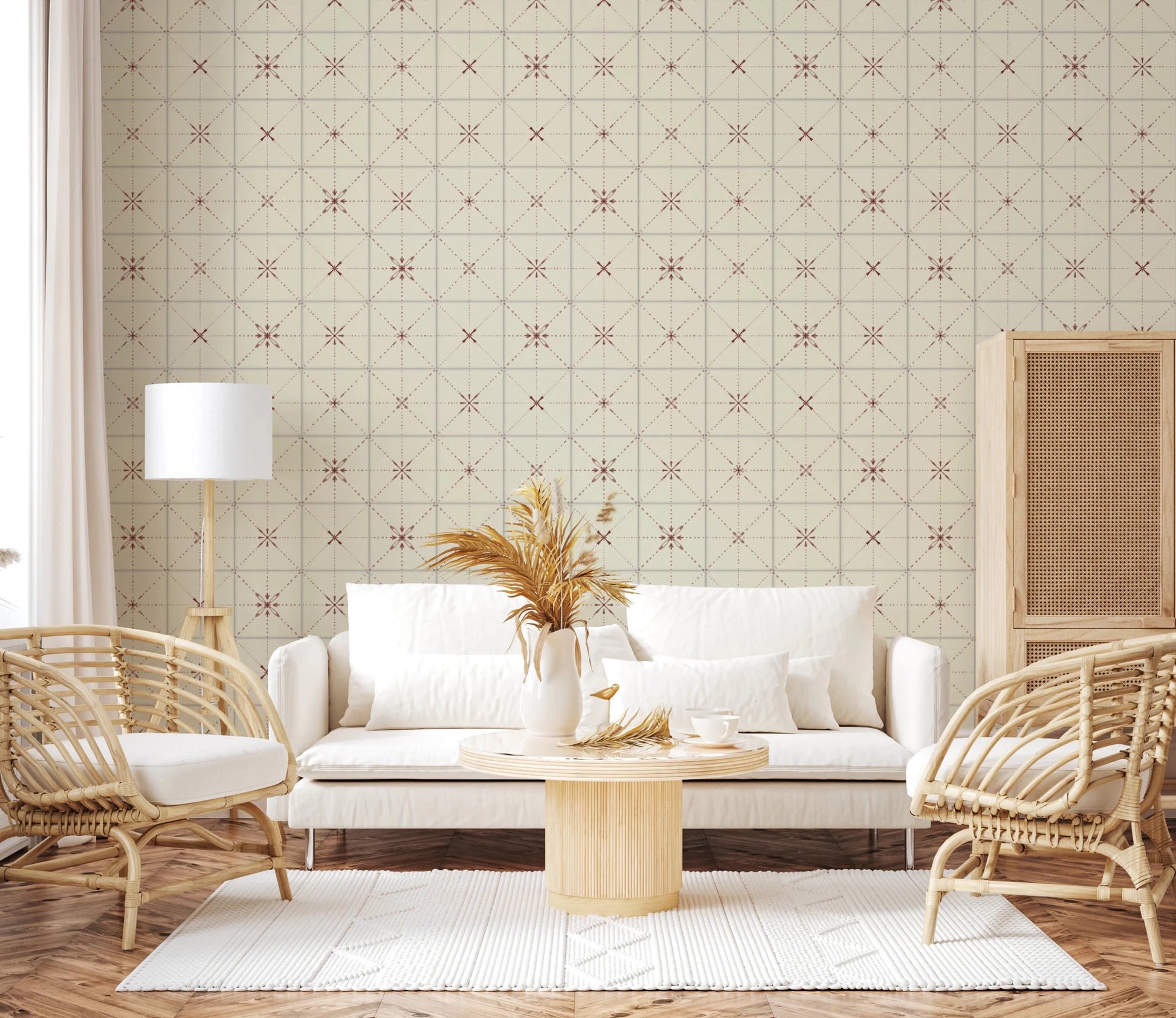 Clay colored geometric star pattern peel and stick.