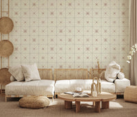 Terracotta clay tile effect wallpaper for farmhouse decor.