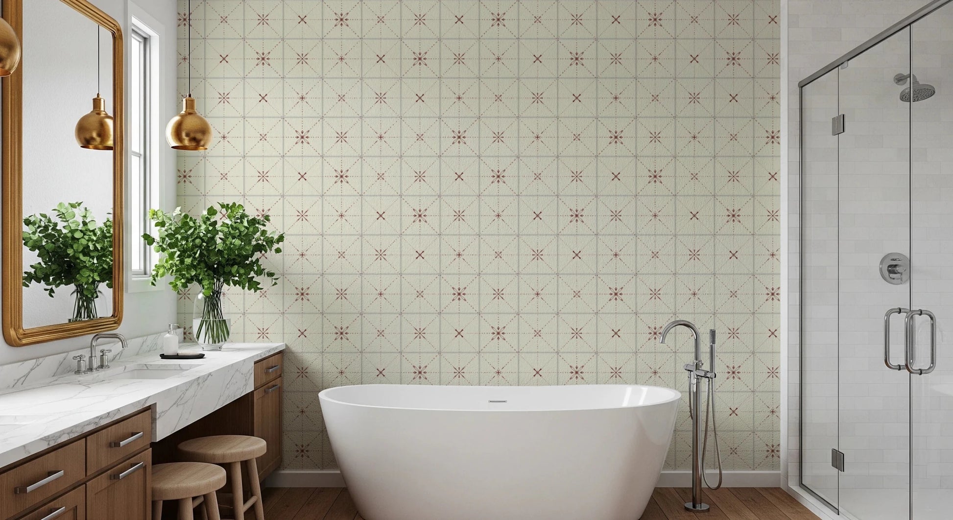 Burnt orange farmhouse tile mural for accent walls.