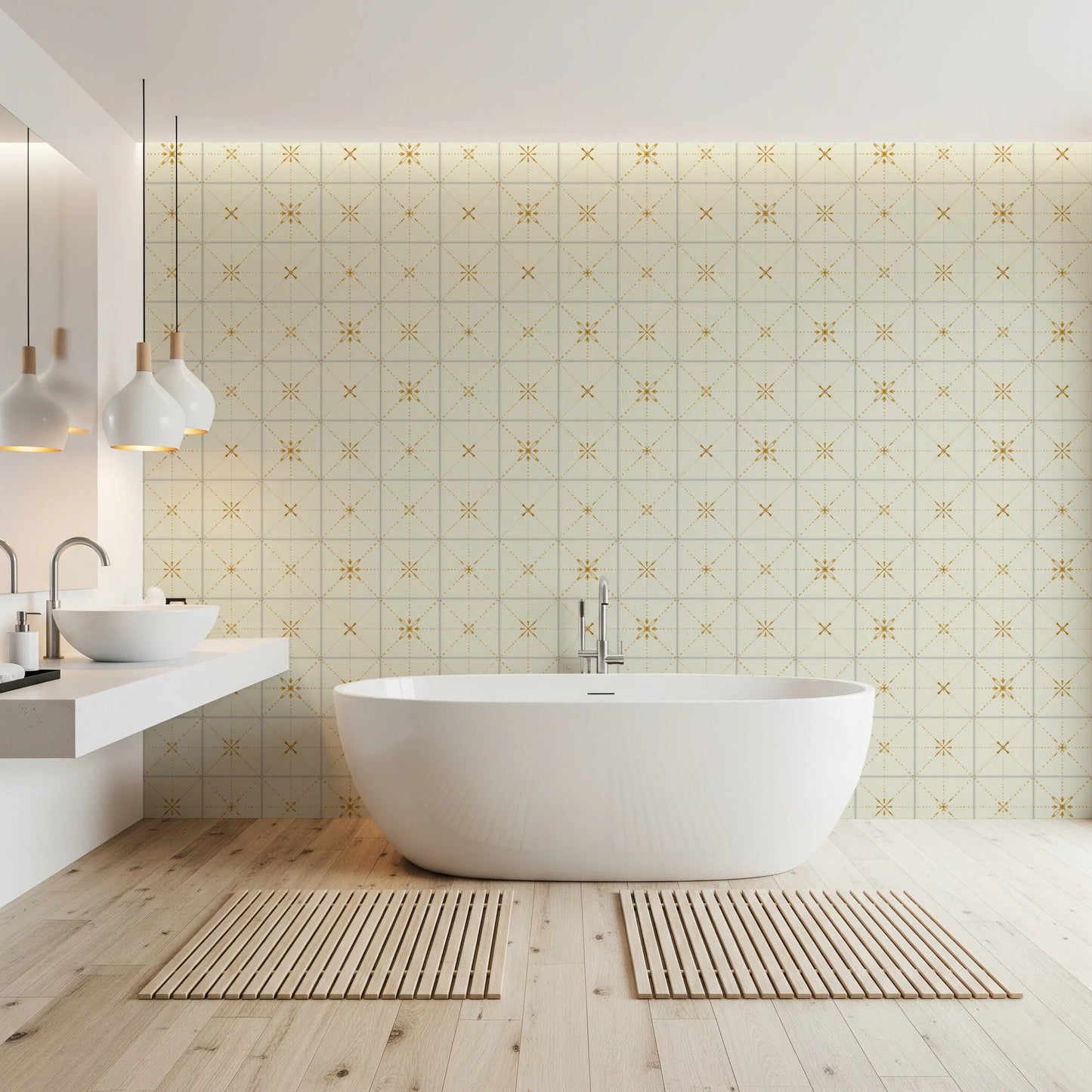 Yellow gold farmhouse backsplash peel and stick mural.